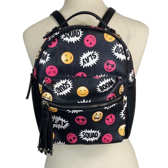Backpack Emoji Slay Boom Squad Small Bag Black and Multicolor School Work Fun - Picture 1 of 8